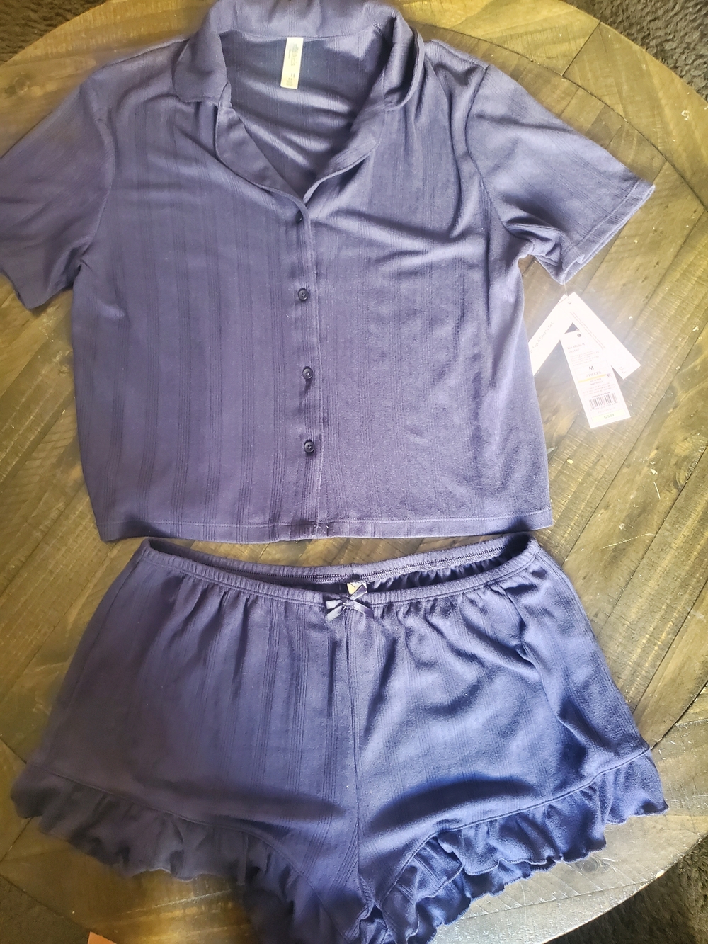 wild fable Navy Blue Short Sleeve Button-Front Pajama Set